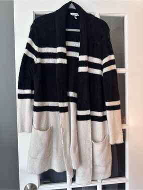 BCBGeneration Black & White Striped Open-Front Cardigan